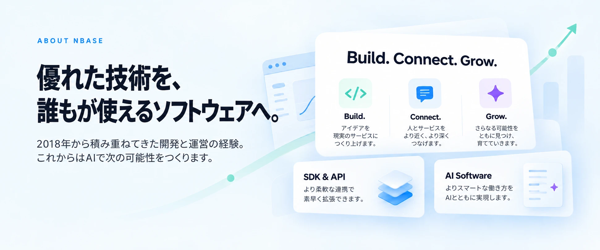 優れた技術を、誰もが使えるソフトウェアへ。 2018年から培った開発と運営の経験。AIで次の可能性をつくります。
