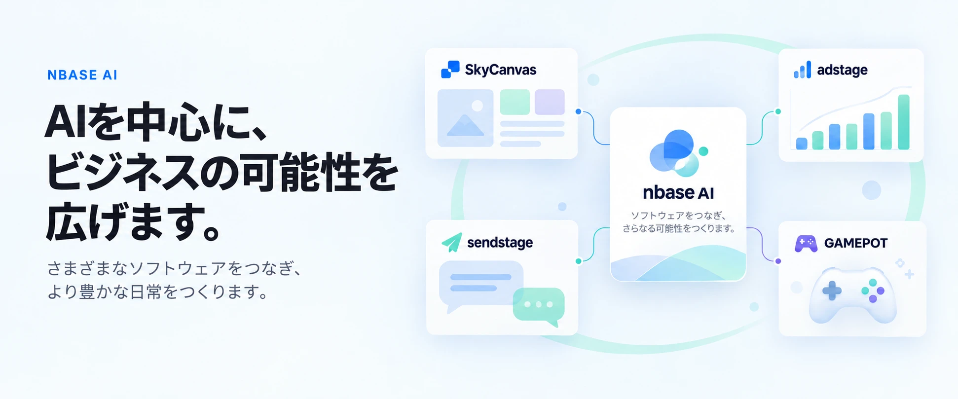 AIを中心に、ビジネスの可能性を広げます。 多彩なソフトウェアでつなぐ、より良い毎日。nbaseとともに。